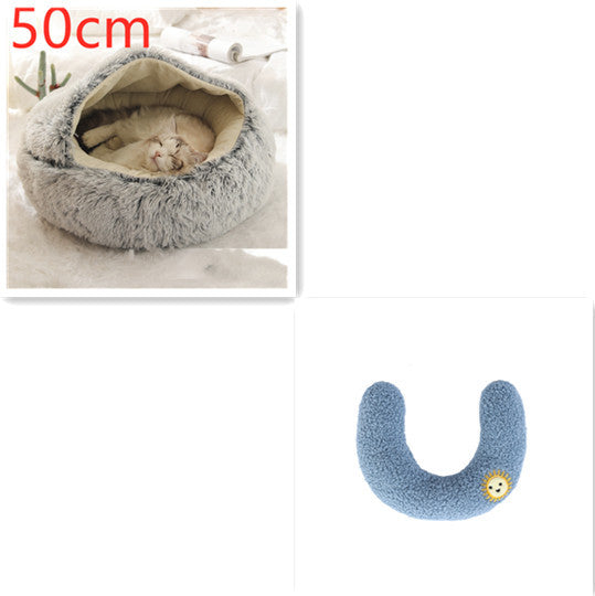 Lit 2 en 1 pour chien et chat - Lit d'hiver rond en peluche chaud pour animaux de compagnie - Lit doux et long en peluche pour animaux de compagnie